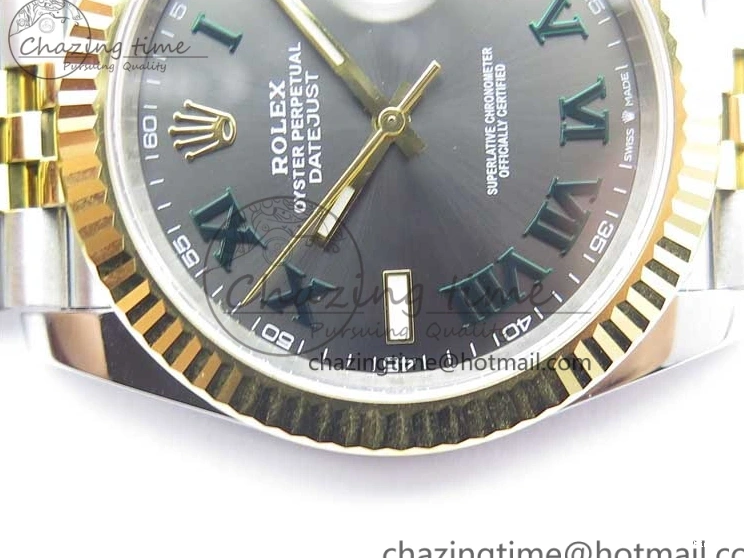 MiroTime 0519 DateJust 41 SS YG 126333 Fluted Bezel DJF Best Edition 904L Steel Gray Dial Green Roman Markers on Jubilee Bracelet A Seasonal 3194